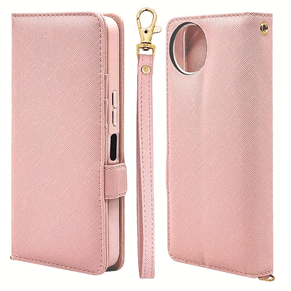 ハンドストラップ付き手帳型ケース ライトピンク