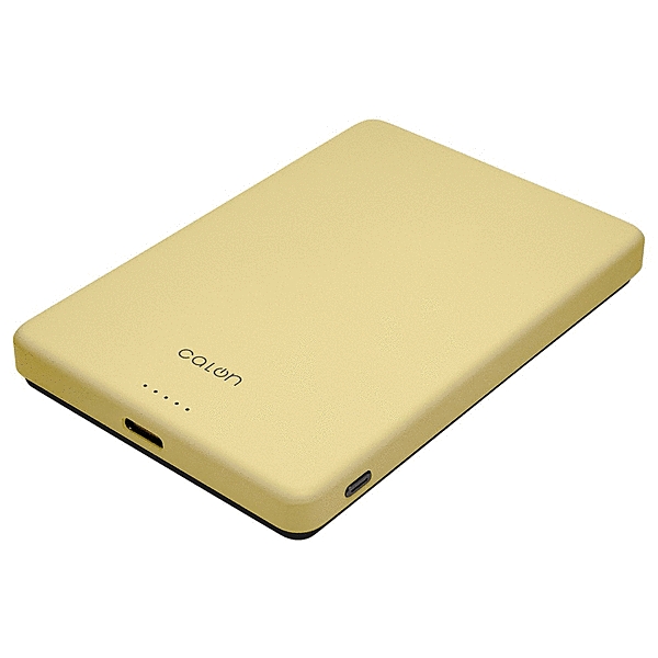 calon 5000mAh 薄型マグネット付ワイヤレスモバイルバッテリー WC15W C5V2A出力 ライトイエロー