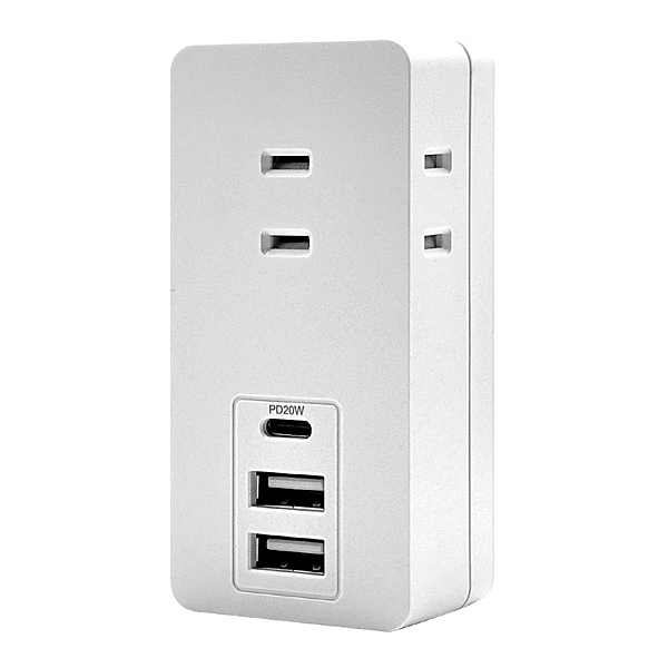 電源タップType-C PD20W USB-A/2 15W 3コンセント ホワイト