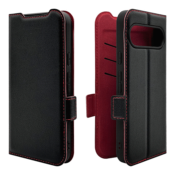薄型手帳サイドマグネットケース 衝撃吸収 ブラック/レッド