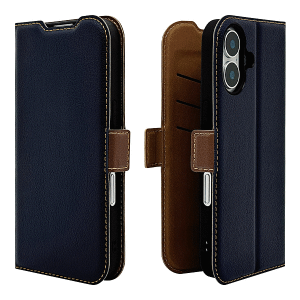 薄型手帳サイドマグネットケース 衝撃吸収 ネイビー/ブラウン
