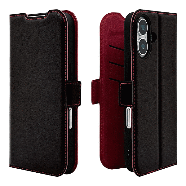 薄型手帳サイドマグネットケース 衝撃吸収 ブラック/レッド