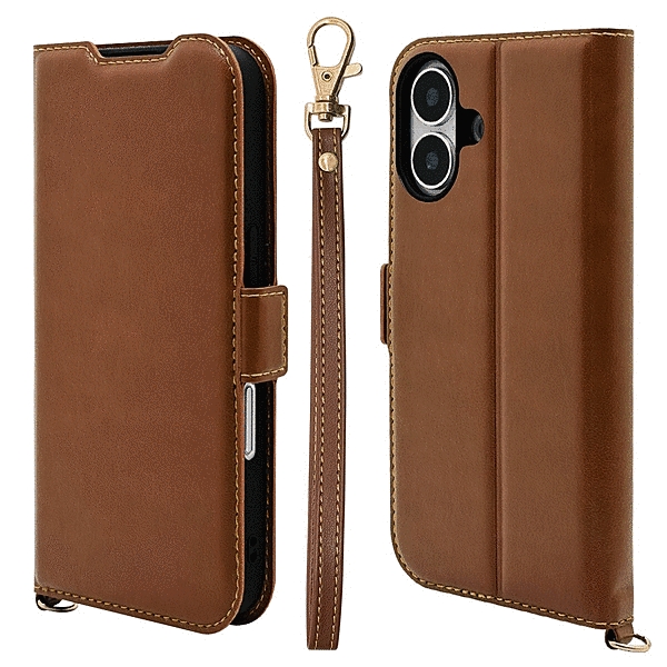 薄型手帳型ケース ハンドストラップ サイドマグネット ブラウン