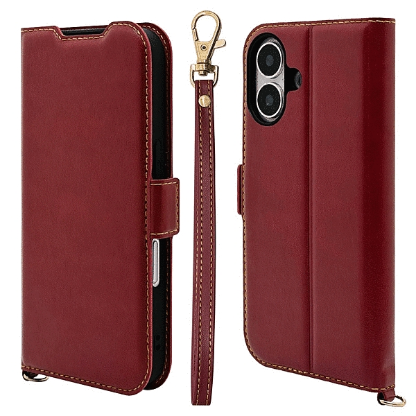 薄型手帳型ケース ハンドストラップ サイドマグネット レッド