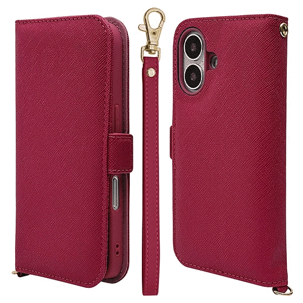 ハンドストラップ付き手帳型ケース マゼンタ