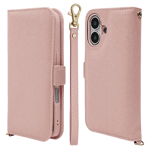 ハンドストラップ付き手帳型ケース ライトピンク