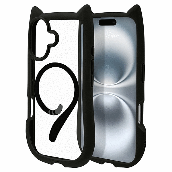 mimi 猫耳ハイブリッドケース TPU/PC ワイヤレス充電対応 MIL規格準拠 ブラック