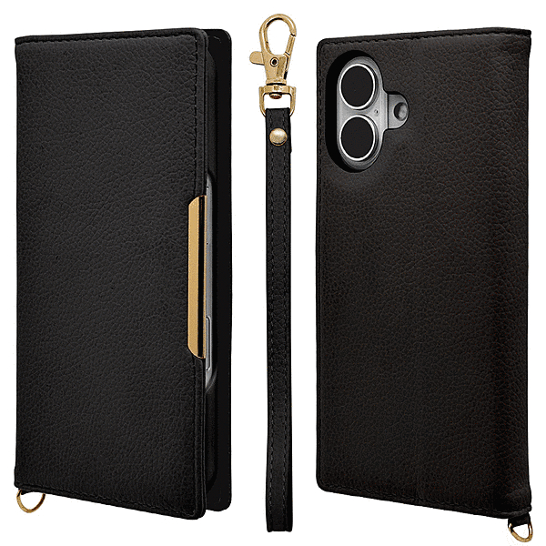 iLBe ハンドストラップ付き手帳ケース ブラック