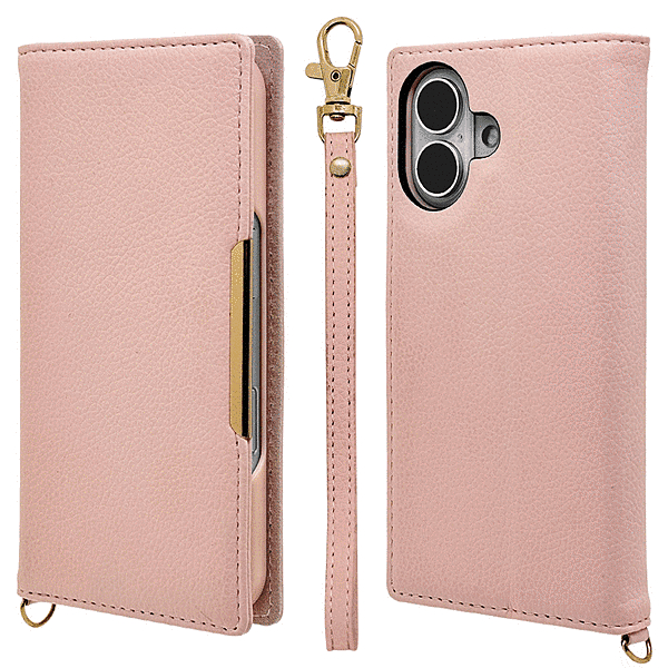 iLBe ハンドストラップ付き手帳ケース ピンク