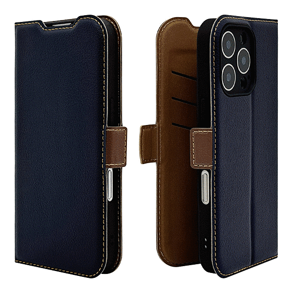 薄型手帳サイドマグネットケース カメラ周囲保護 衝撃吸収 ネイビー/ブラウン