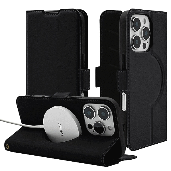 手帳型ケース サイドマグネット 磁力充電対応 ブラック