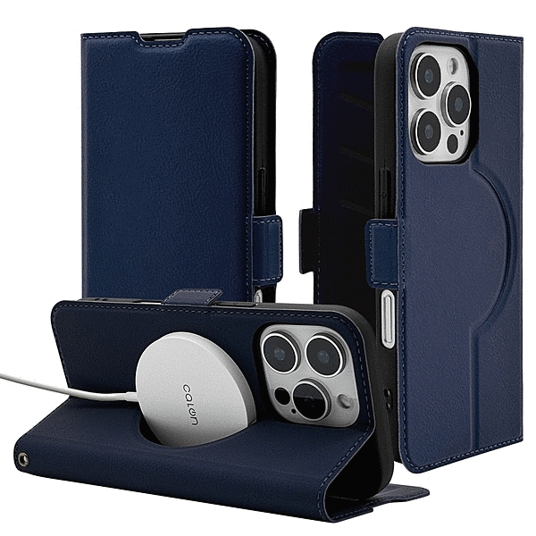 手帳型ケース サイドマグネット 磁力充電対応 ネイビー