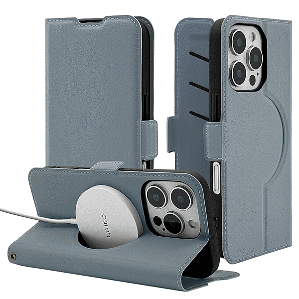 手帳型ケース サイドマグネット 磁力充電対応 ブルーグレー