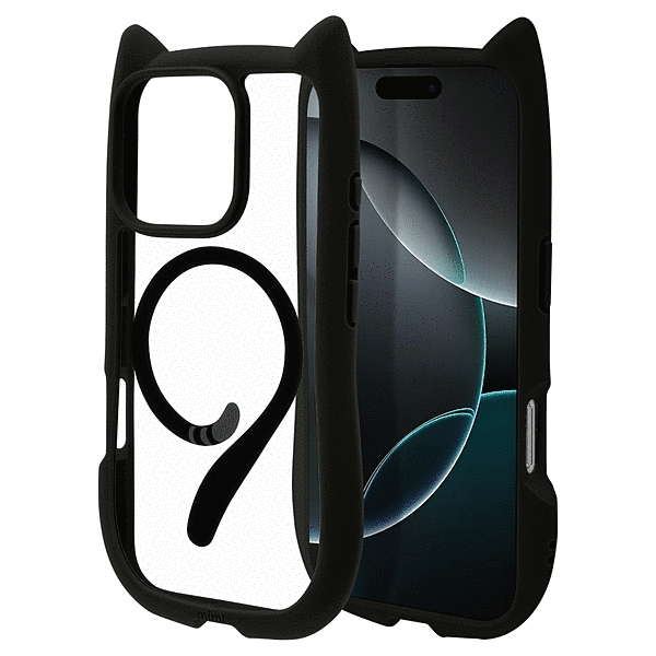 mimi 猫耳ハイブリッドケース TPU/PC ワイヤレス充電対応 MIL規格準拠 ブラック