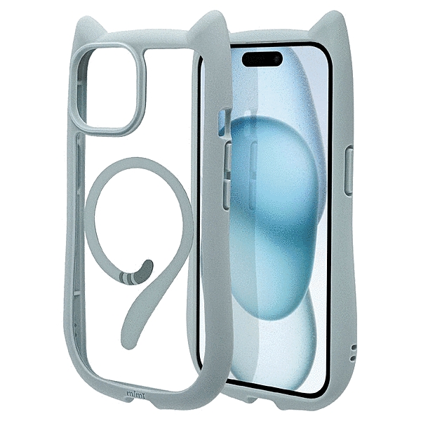 mimi 猫耳ハイブリッドケース TPU/PC ワイヤレス充電対応 MIL規格準拠 スモーキーブルー