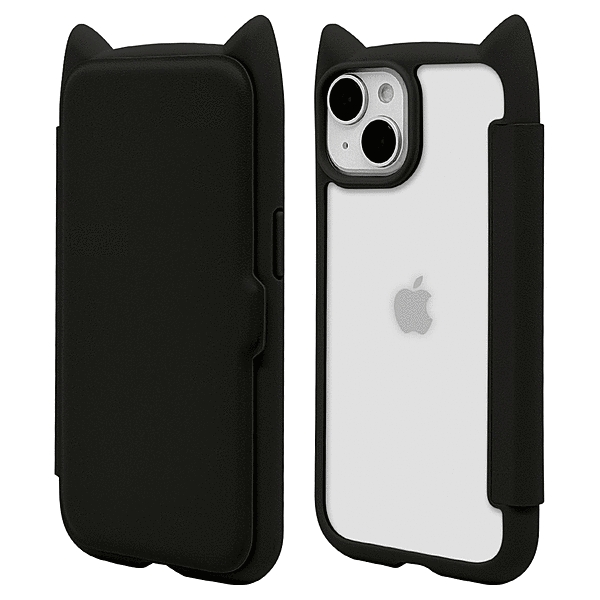 mimi 猫耳手帳型ハイブリッドケース TPU/PC MIL規格準拠 ブラック