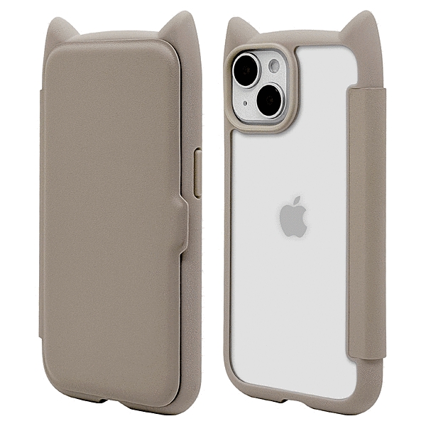 mimi 猫耳手帳型ハイブリッドケース TPU/PC MIL規格準拠 トープ