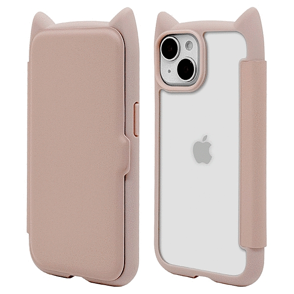 mimi 猫耳手帳型ハイブリッドケース TPU/PC MIL規格準拠 スモーキーピンク