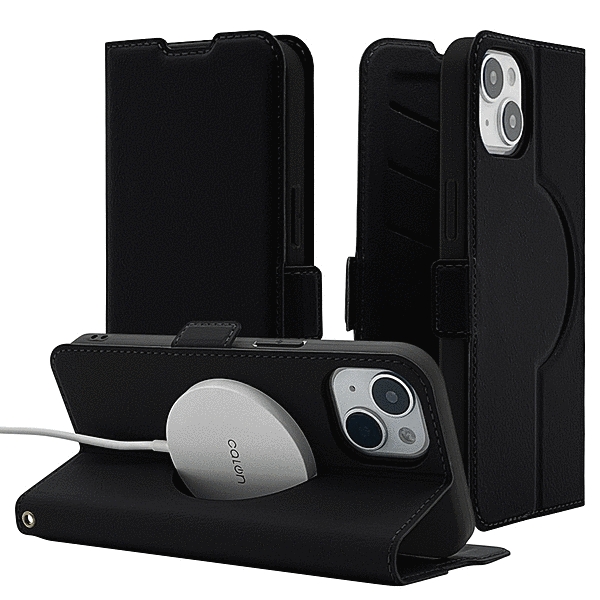 手帳型ケース サイドマグネット 磁力充電対応 ブラック