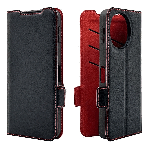 薄型手帳サイドマグネットケース 衝撃吸収 ブラック/レッド