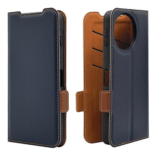 薄型手帳サイドマグネットケース 衝撃吸収 ネイビー/ブラウン