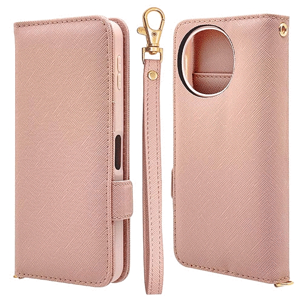 ハンドストラップ付き手帳型ケース ライトピンク