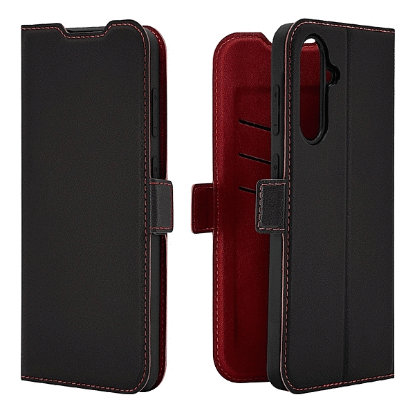 薄型手帳サイドマグネットケース 衝撃吸収 ブラック/レッド