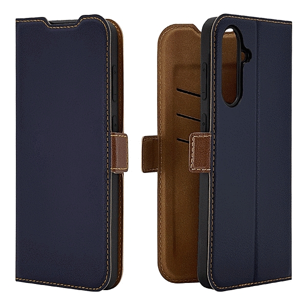 薄型手帳サイドマグネットケース 衝撃吸収 ネイビー/ブラウン
