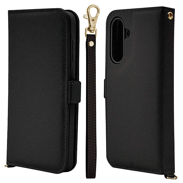 ハンドストラップ付き手帳型ケース ブラック