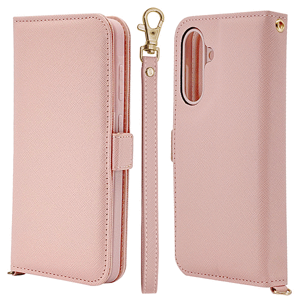 ハンドストラップ付き手帳型ケース ライトピンク