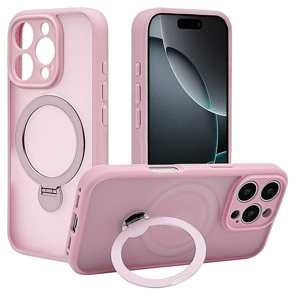 ZEROSAFE Shaft カメラ周囲保護 Magsafe対応 360°回転スタンドケース フロストピンク