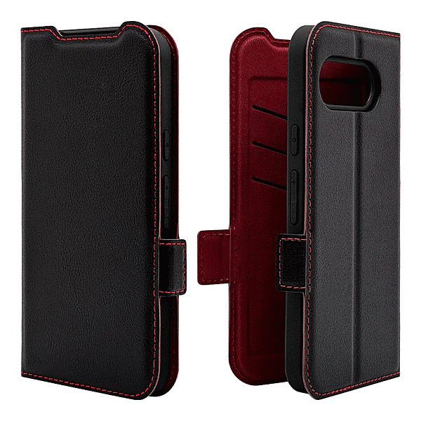 薄型手帳サイドマグネットケース 衝撃吸収 ブラック/レッド