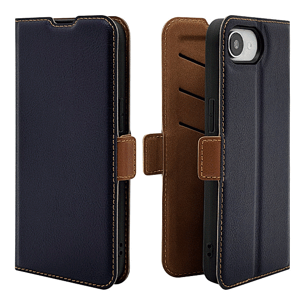 薄型手帳サイドマグネットケース 衝撃吸収 ネイビー/ブラウン