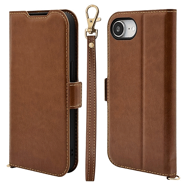薄型手帳型ケース ハンドストラップ サイドマグネット ブラウン
