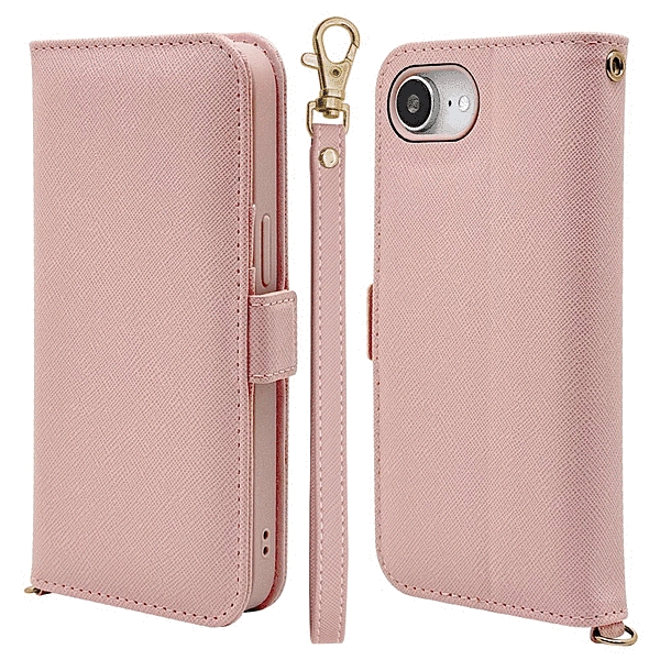 ハンドストラップ付き手帳型ケース ライトピンク