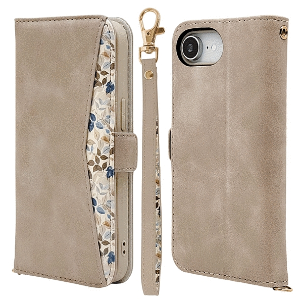 花柄手帳型ケース グレージュ