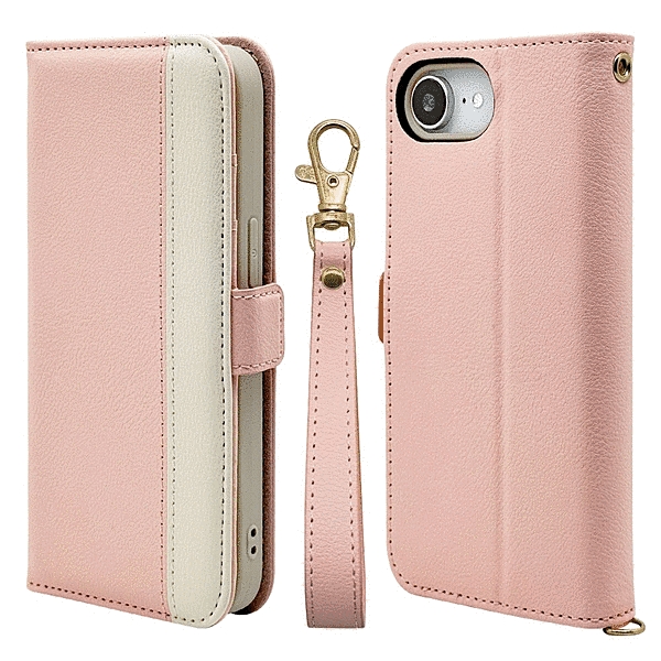 iLBe 手帳型ケース ハンドストラップ bicolor ピンク/ベージュ