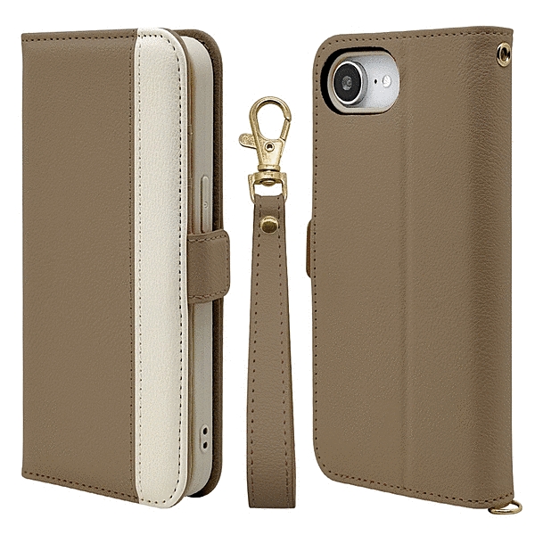 iLBe 手帳型ケース ハンドストラップ bicolor エトープ/ベージュ