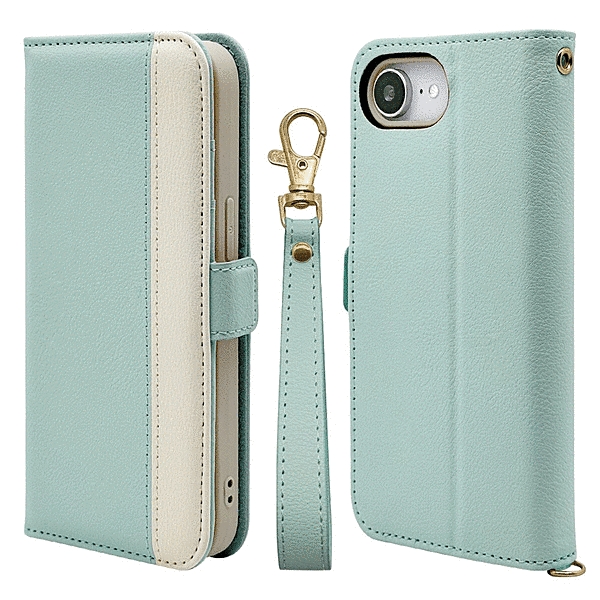 iLBe 手帳型ケース ハンドストラップ bicolor ブルー/ベージュ