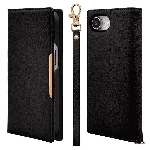 iLBe ハンドストラップ付き手帳ケース ブラック