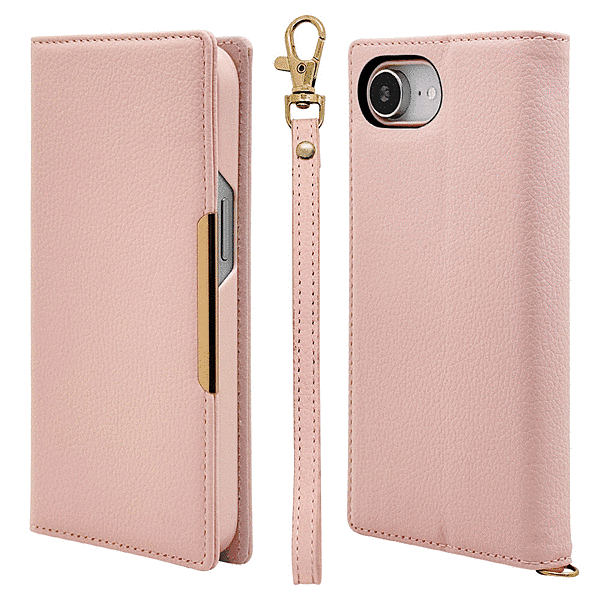 iLBe ハンドストラップ付き手帳ケース ピンク