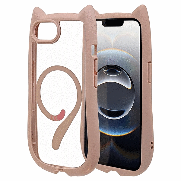 mimi 猫耳ハイブリッドケース TPU/PC ワイヤレス充電対応 MIL規格準拠 スモーキーピンク