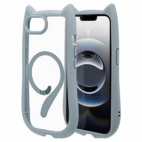 mimi 猫耳ハイブリッドケース TPU/PC ワイヤレス充電対応 MIL規格準拠 スモーキーブルー