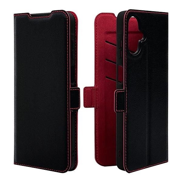 薄型手帳サイドマグネットケース 衝撃吸収 ブラック/レッド