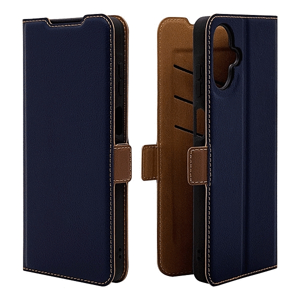 薄型手帳サイドマグネットケース 衝撃吸収 ネイビー/ブラウン