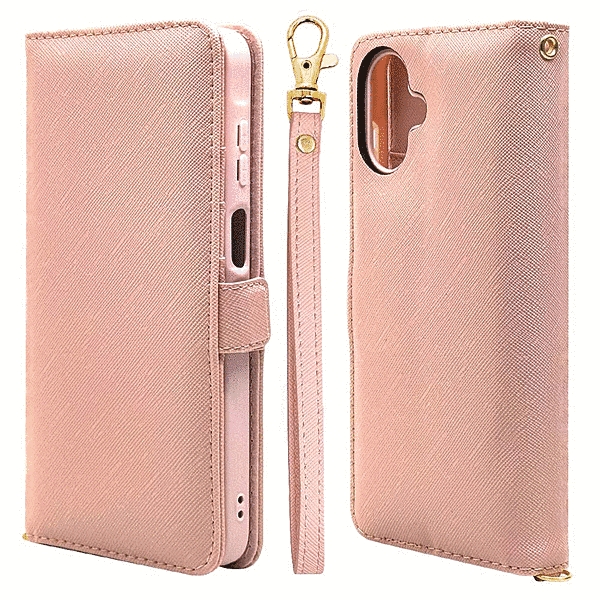 ハンドストラップ付き手帳型ケース ライトピンク