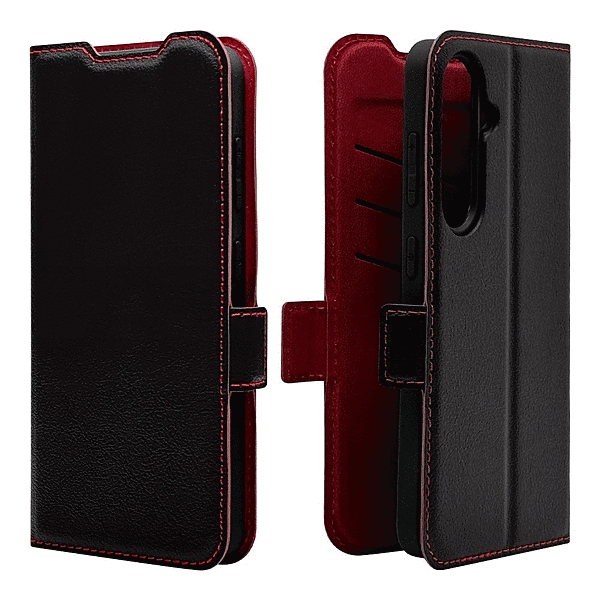 薄型手帳サイドマグネットケース 衝撃吸収 ブラック/レッド