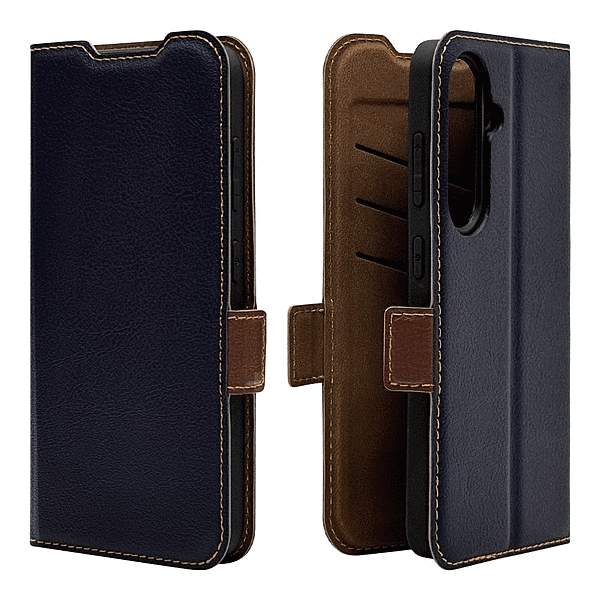 薄型手帳サイドマグネットケース 衝撃吸収 ネイビー/ブラウン
