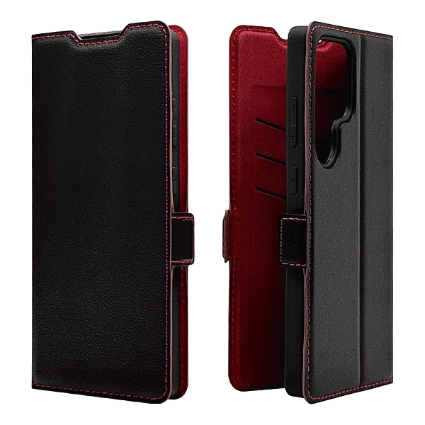 薄型手帳サイドマグネットケース 衝撃吸収 ブラック/レッド