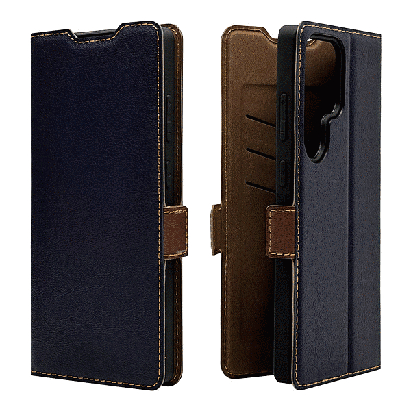 薄型手帳サイドマグネットケース 衝撃吸収 ネイビー/ブラウン
